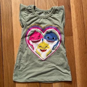 Used girls 3T Pinkfong sleeveless gray shirt with sharks on the front